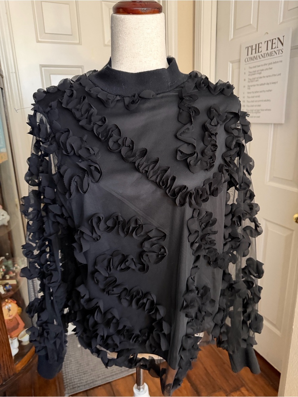Black Ruffled Appliqué Fabric Panel